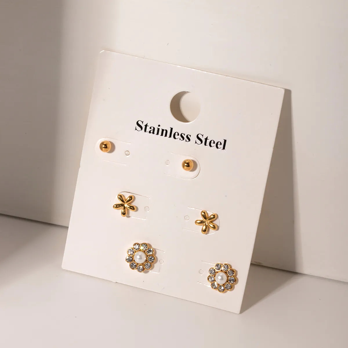 ladies earrings tiny stud charm -1 Set IG Style Flower 316 Stainless Steel  18K Gold Plated Ear Studs