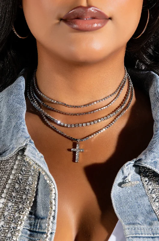 necklaces with black onyx -RHINESTONE LAYERED NECKLACE