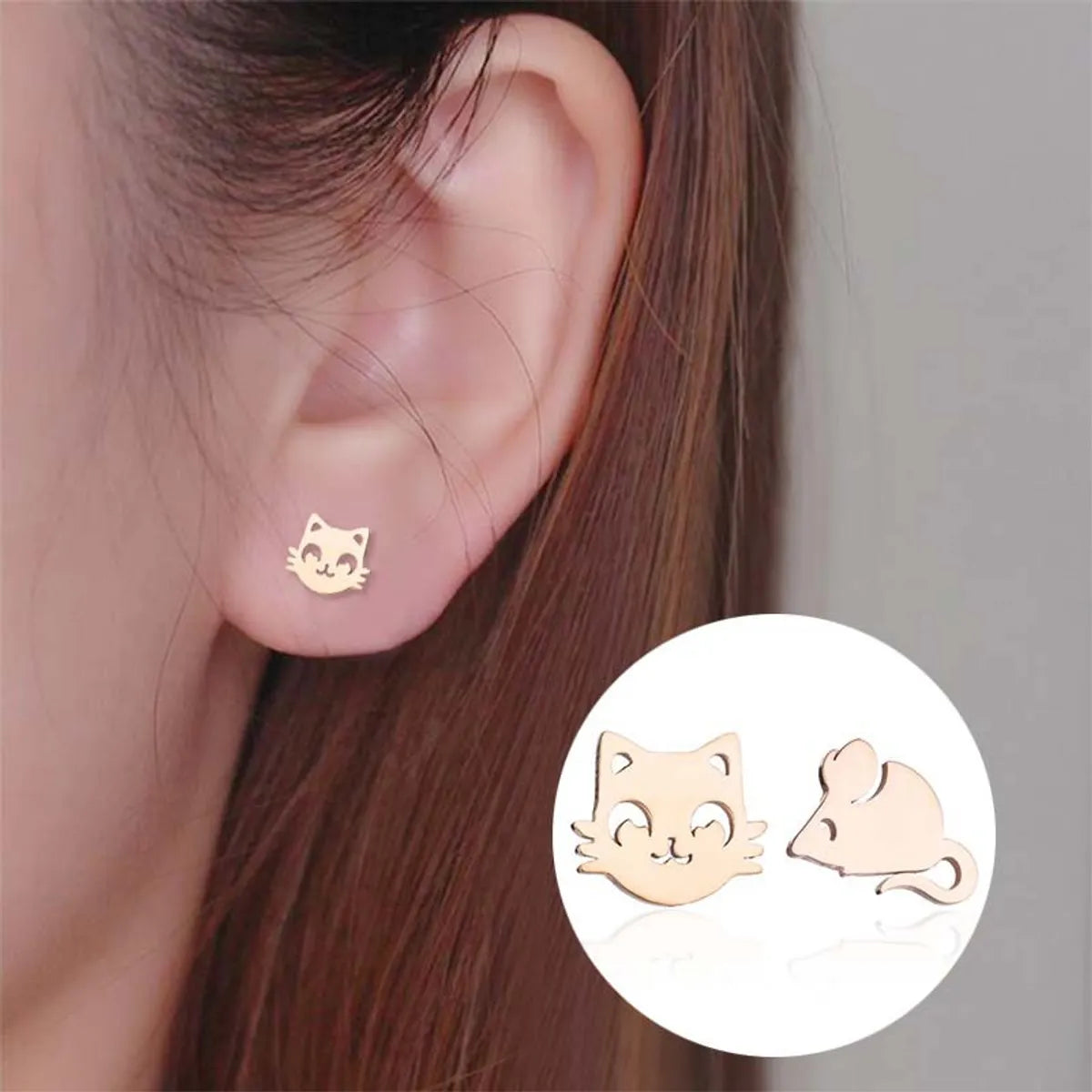 ladies earrings for special occasions -Fashion Cat Stainless Steel Plating Ear Studs 1 Pair