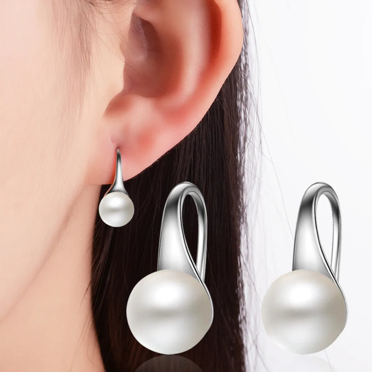 ladies earrings for holiday gift -1 Pair Fashion Geometric Sterling Silver Inlaid Pearls Drop Earrings