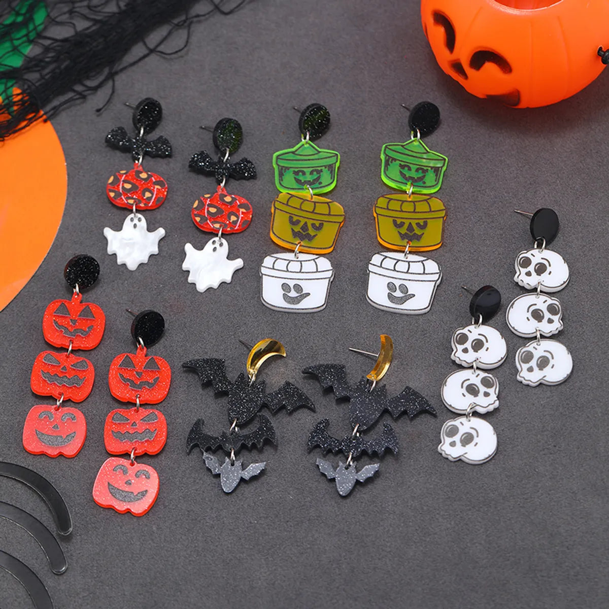 ladies earrings two tone finish -1 Pair Funny Bat Printing Arylic Drop Earrings