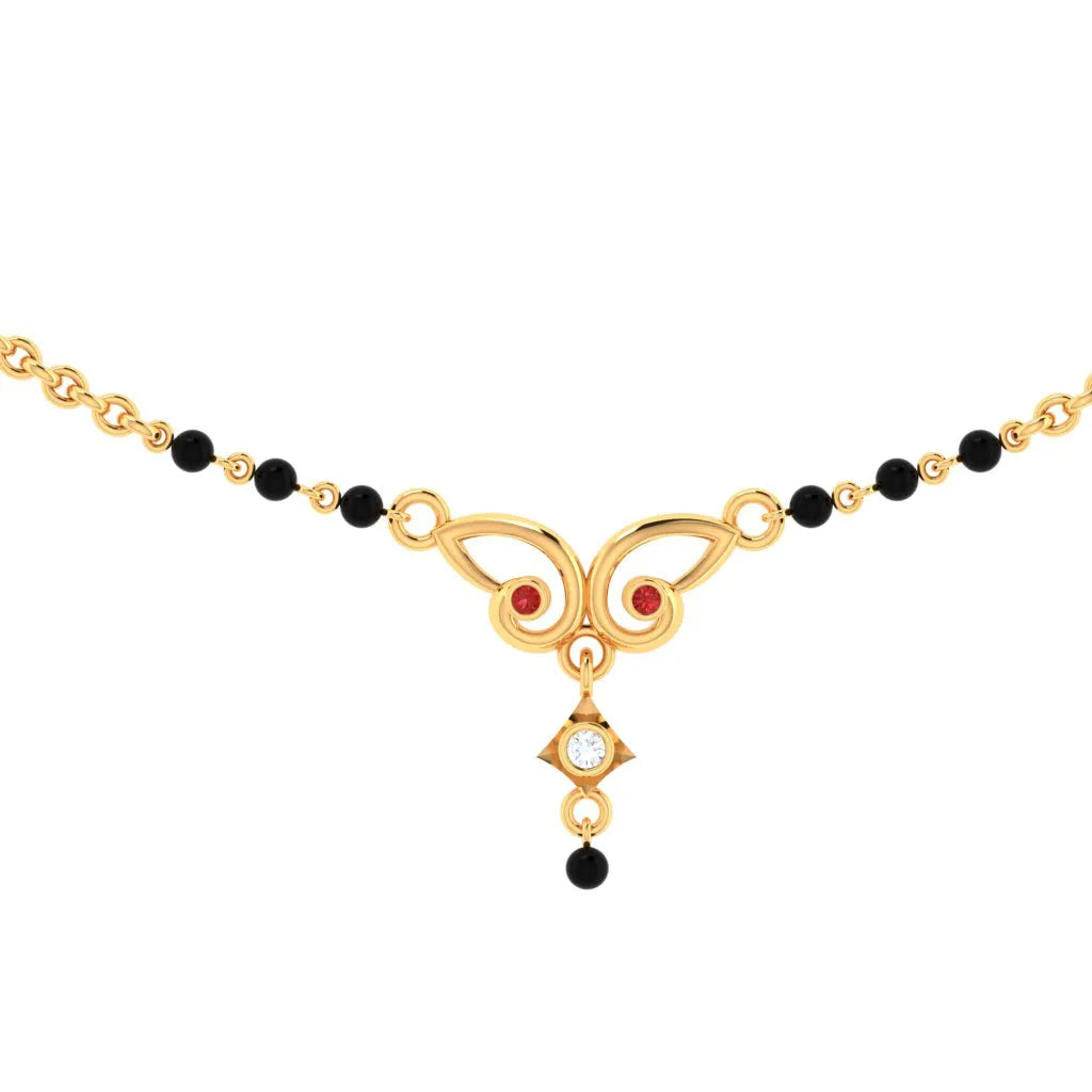 necklaces for casual chic -18k A Unique Shaped Diamond Mangalsutra For Women With Two Red Stones