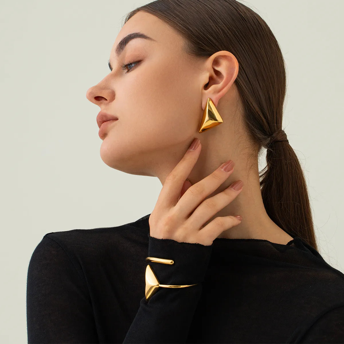 ladies earrings dainty subtle look -1 Pair Simple Style Classic Style Triangle Plating Stainless Steel 18K Gold Plated Ear Studs