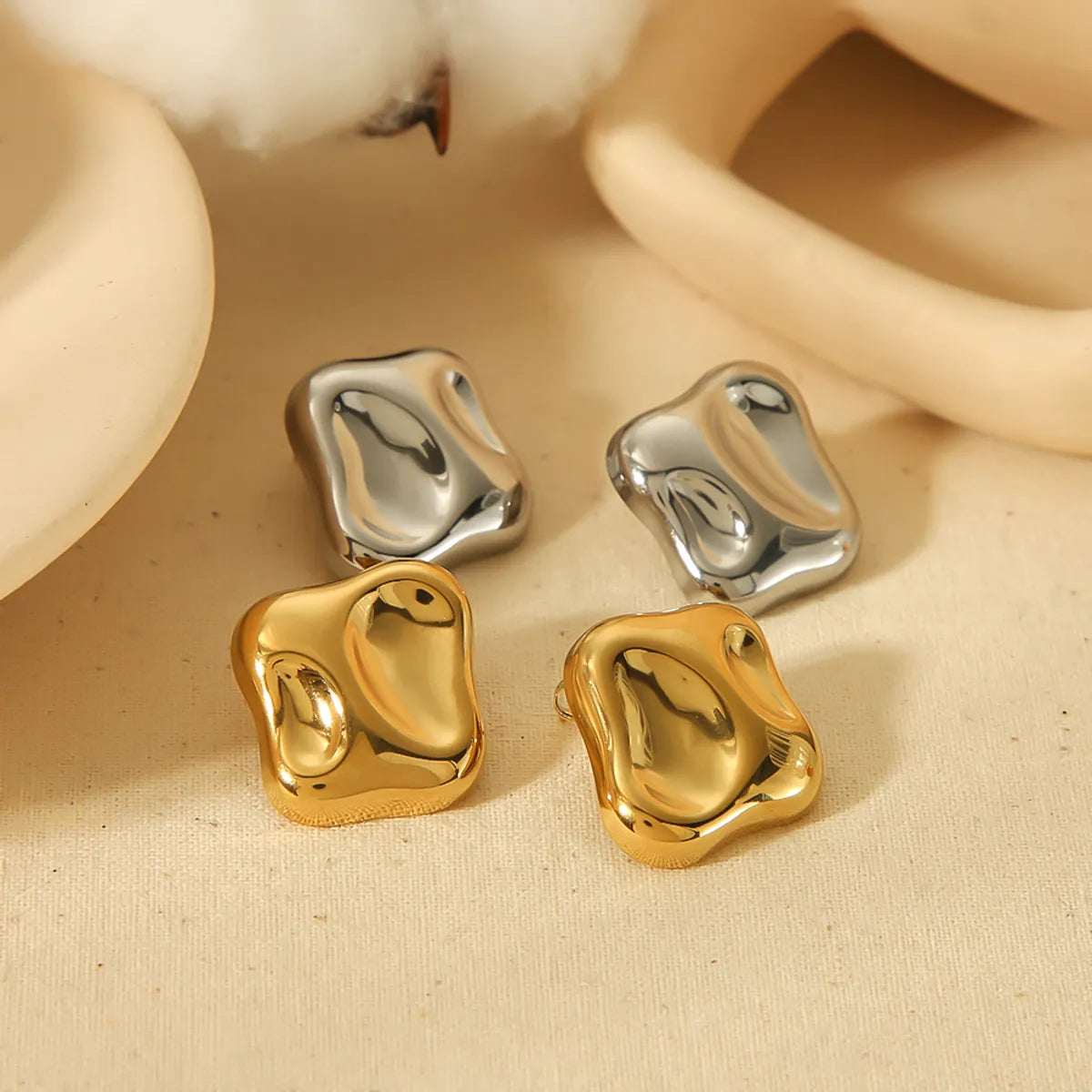 ladies earrings with rainbow gems -1 Pair Casual Irregular Geometric Polishing Stainless Steel 18K Gold Plated Ear Studs