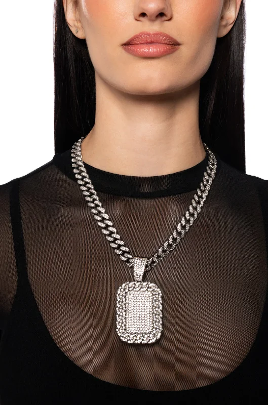 necklaces layered trendy look -ICED OUT DOG TAG NECKLACE