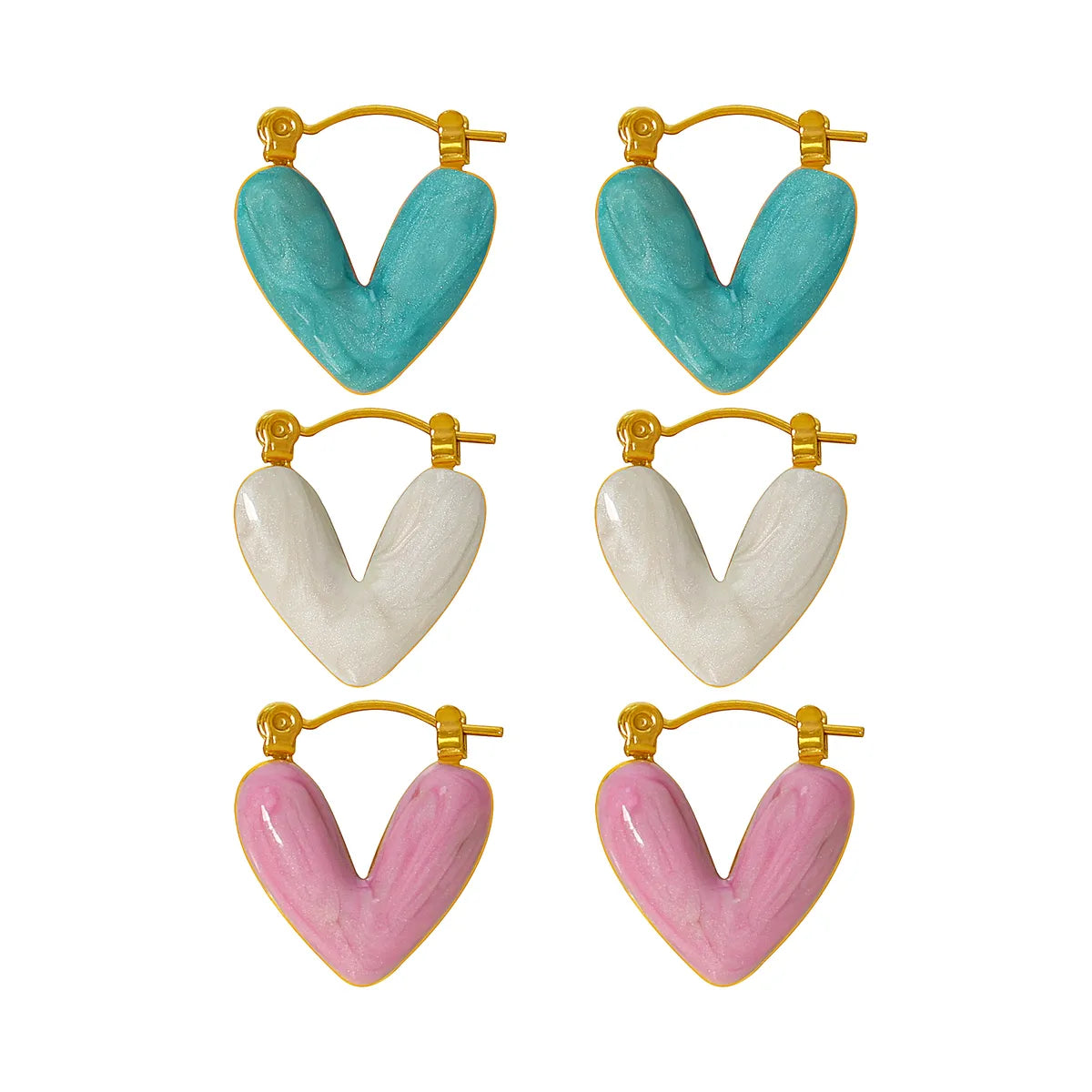 ladies earrings stylish affordable -1 Pair Elegant Cute Sweet Heart Shape Plating Titanium Steel 18k Gold Plated Earrings