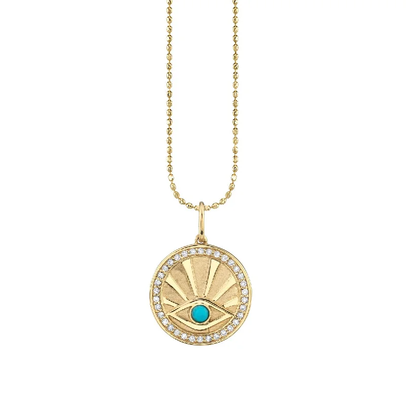 Gold Diamond & Turquoise Eye with Rays Coin Charm