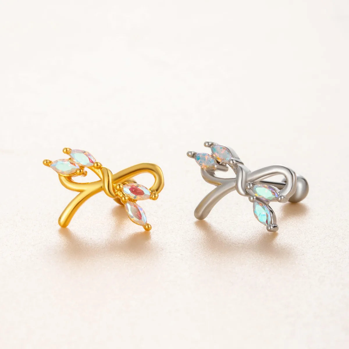 ladies earrings with shell detail -1 Piece Casual Classic Style Korean Style Bow Knot Hollow Out Inlay Copper Zircon Cartilage Earrings