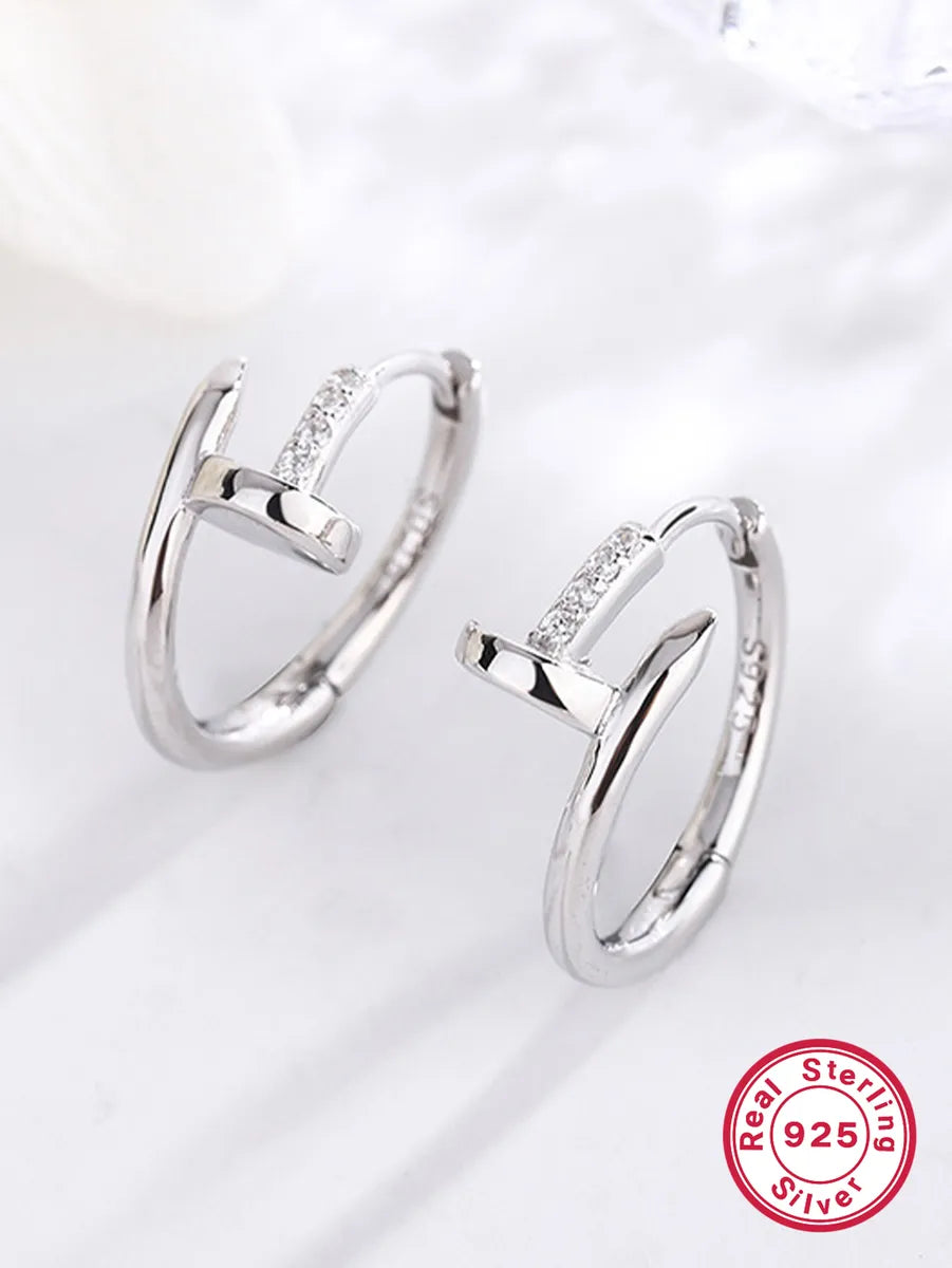 ladies earrings budget friendly luxury -1 Pair Elegant Luxurious Queen T Shape Asymmetrical Plating Sterling Silver 18k Gold Plated White Gold Plated Hoop Earrings