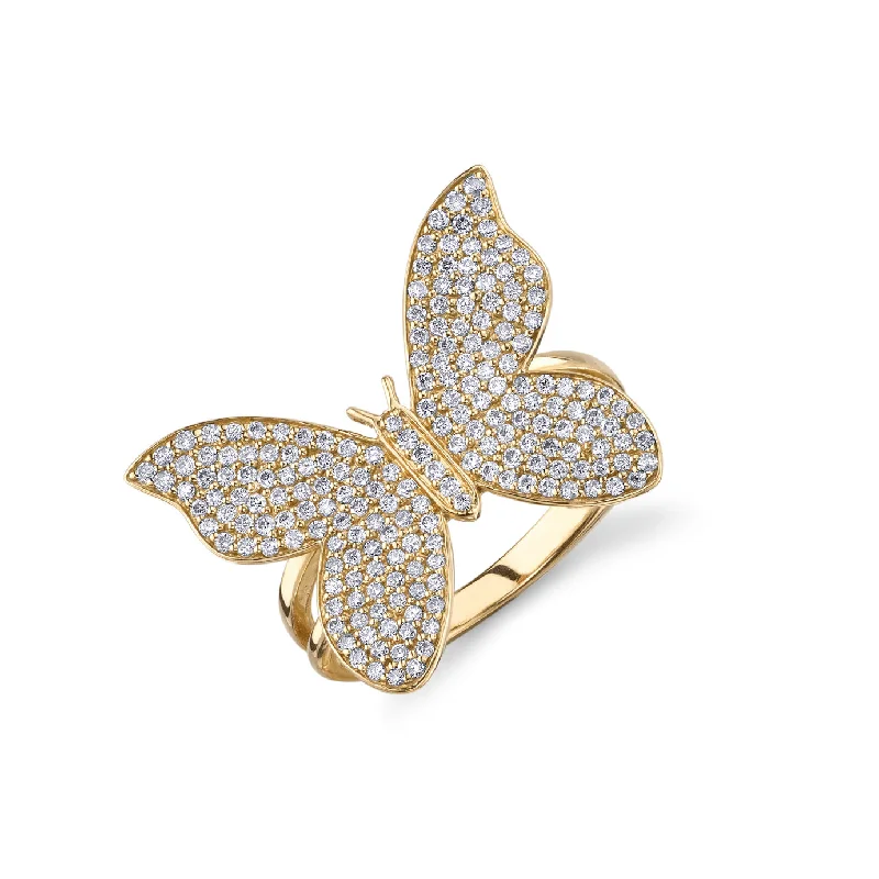 engagement rings with zircon sparkle -Gold & Diamond Large Butterfly Ring