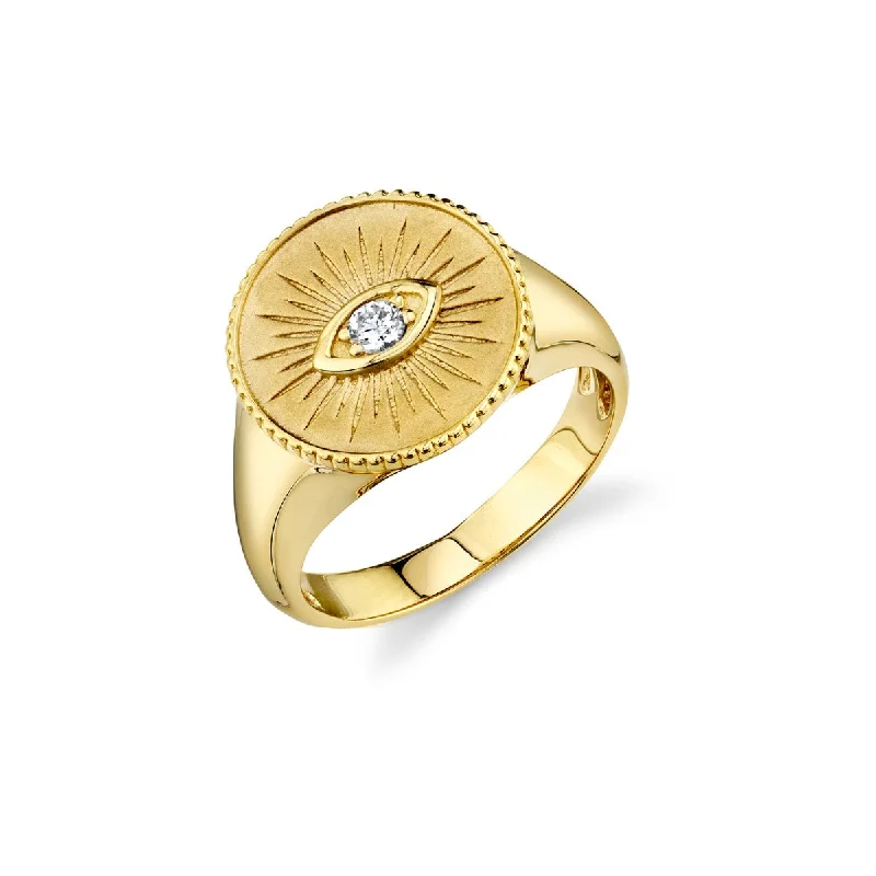 engagement rings lightweight comfort -Gold & Diamond Marquise Eye Coin Signet Ring