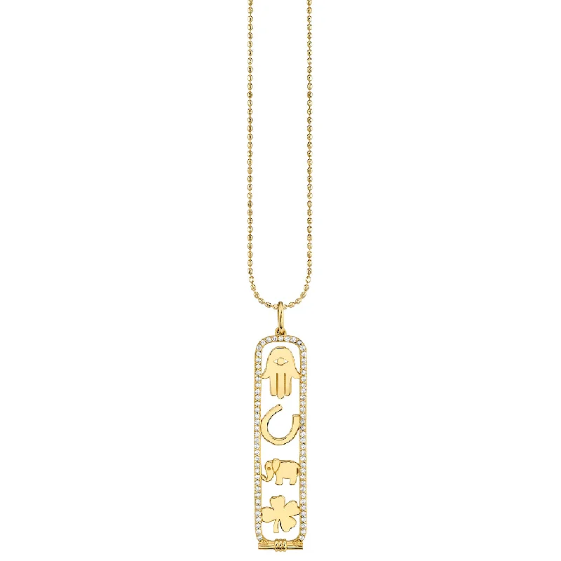 Gold & Diamond Luck and Protection Long Cartouche Charm