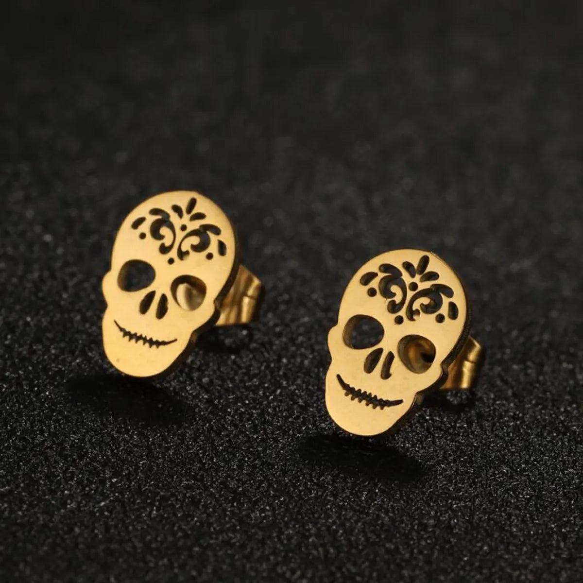 ladies earrings for office elegance -1 Pair Punk Simple Style Skull Plating Stainless Steel Ear Studs