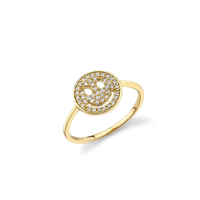 engagement rings trillion cut gem -Gold & Pavé Diamond Small Happy Face Ring