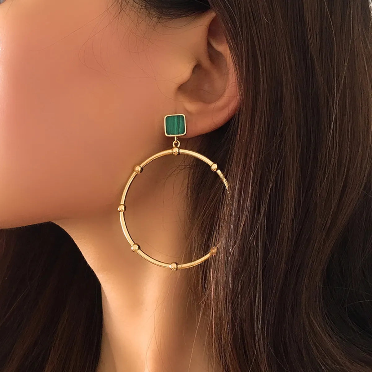 ladies earrings with birthstone charm -1 Pair Simple Style Classic Style Circle Plating Copper 18K Gold Plated Drop Earrings