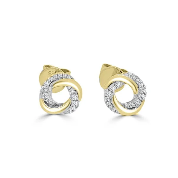 engagement rings timeless classic -14K Yellow and White Gold Woven Diamond Circle Studs