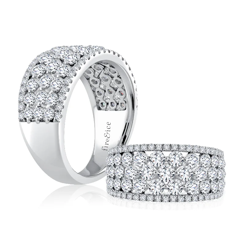 ladies earrings romantic delicate style -18K White Gold Diamond Five Row Ring