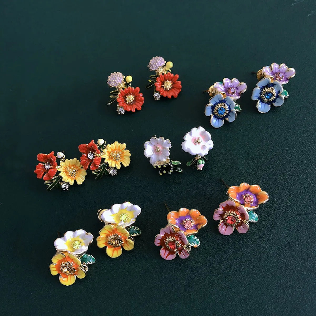 ladies earrings for stylish women -Simple Style Flower Alloy Inlay Artificial Gemstones Women'S Ear Studs