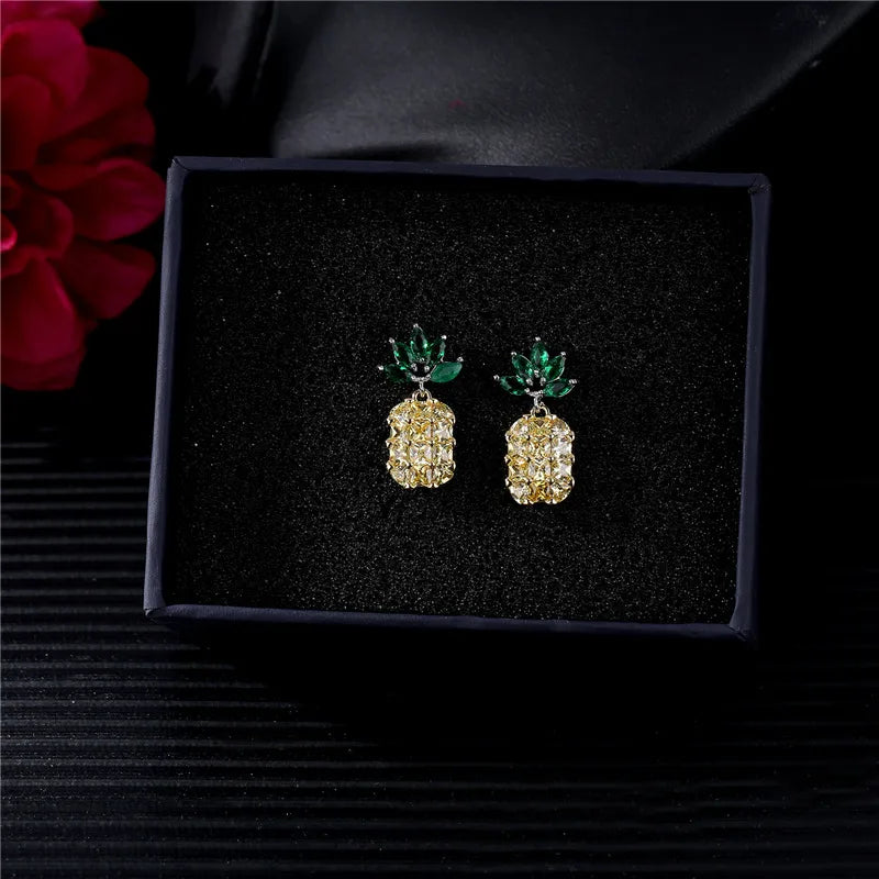 ladies earrings floral motif style -1 Pair Simple Style Pineapple Inlay Copper Zircon Ear Studs