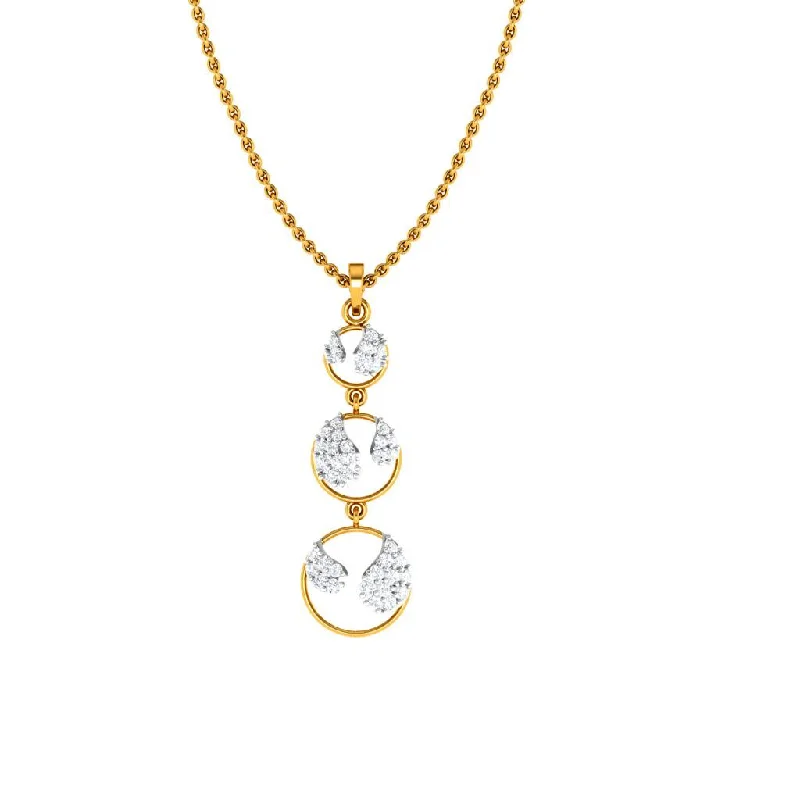 necklaces layered trendy look -Imperative Diamond Embedded Tri-ringed Design 18KT Gold Pendant