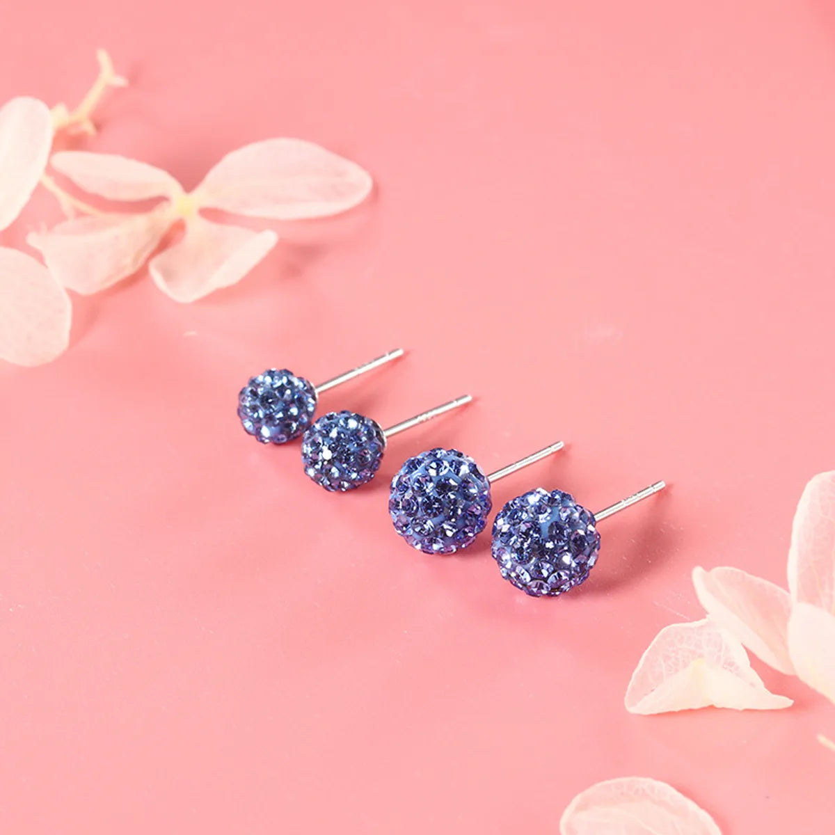 6mm Blue Crystal Ball Stud Earrings