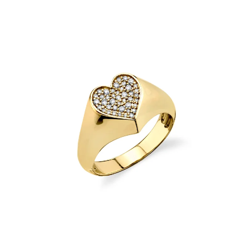 engagement rings with colored gems -Gold & Diamond Heart Signet Ring