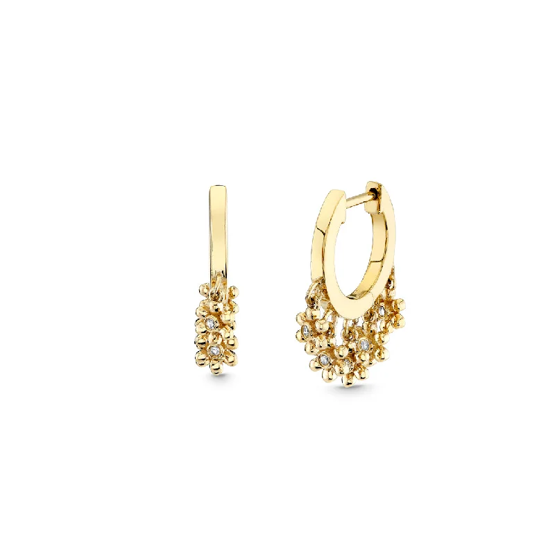 Gold & Diamond Tiny Daisy Drop Huggie Hoops