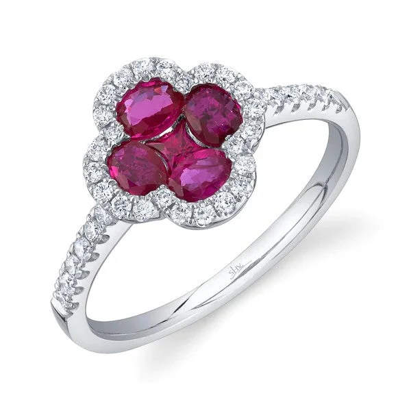 engagement rings affordable price -0.30CT DIAMOND & 0.93CT RUBY CLOVER RING