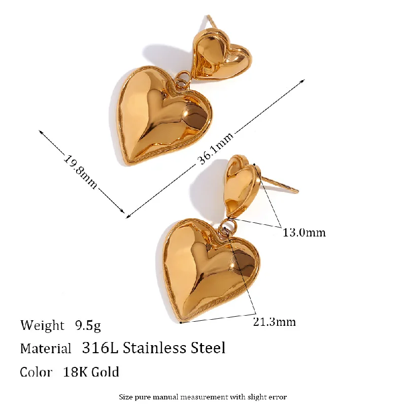 Two Heart-Shaped Earrings-Gold