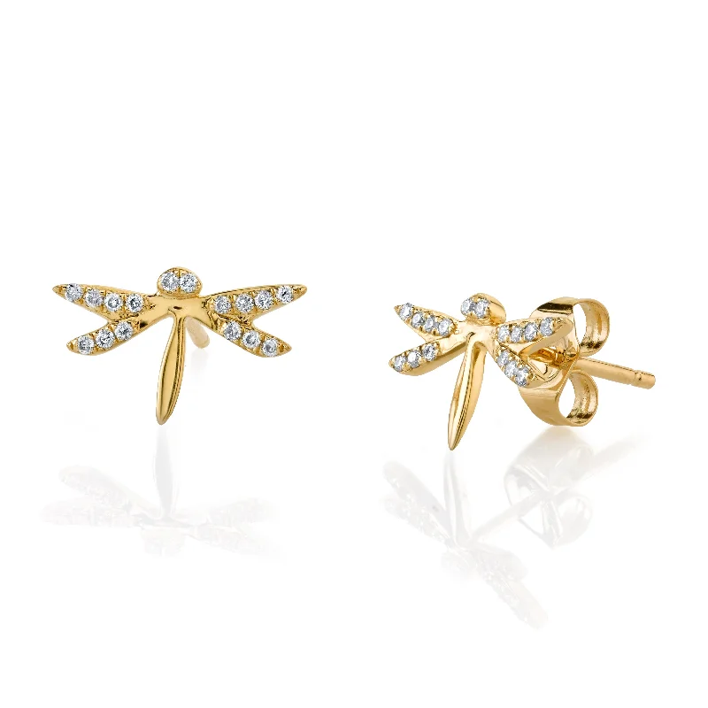 Gold & Diamond Dragonfly Stud