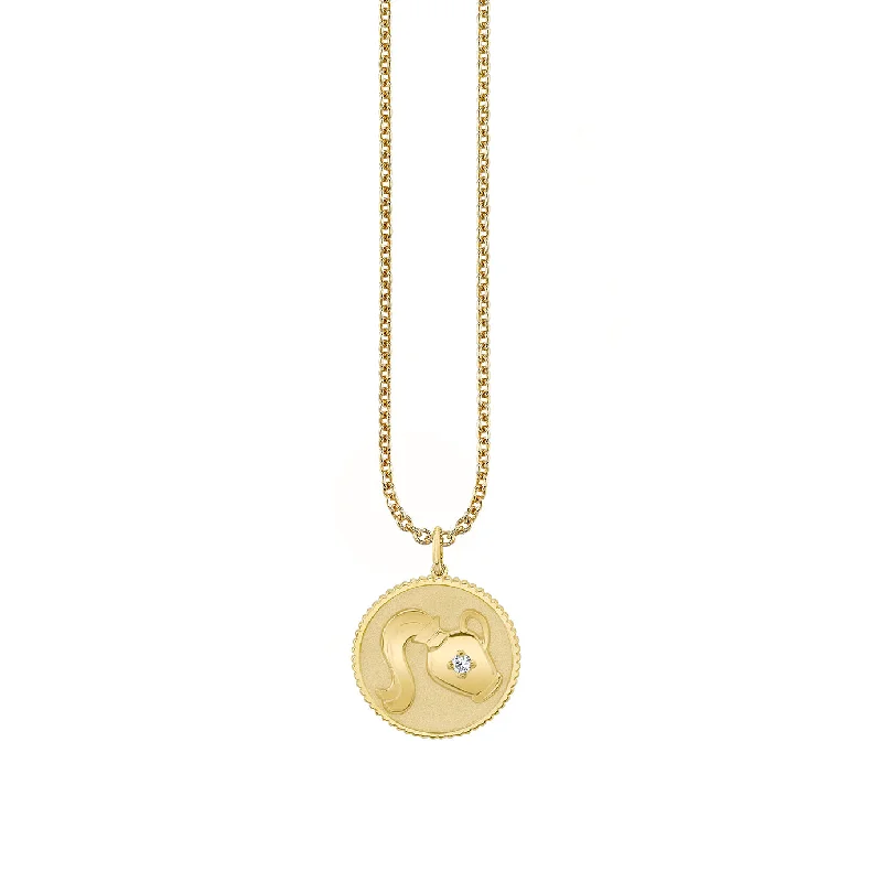 Gold & Diamond Large Aquarius Zodiac Medallion