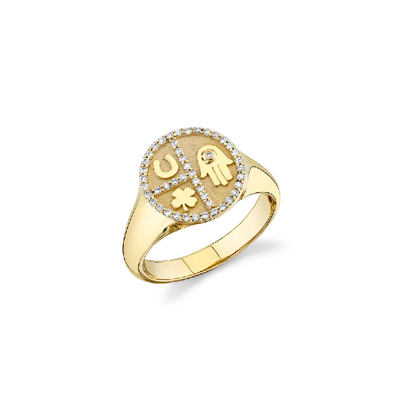 engagement rings gold plated finish -Gold & Diamond Small Disc Tricon Signet Ring