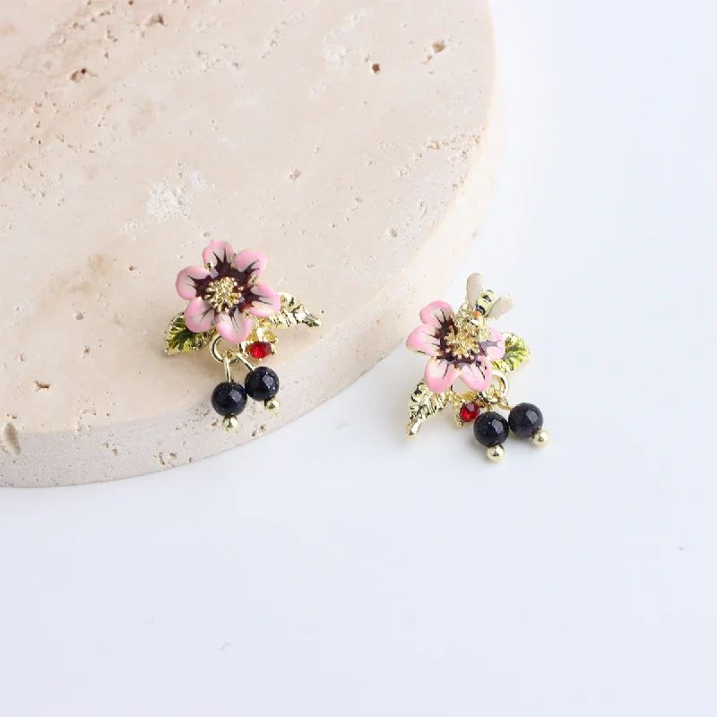 Pink Flower Beads Earrings