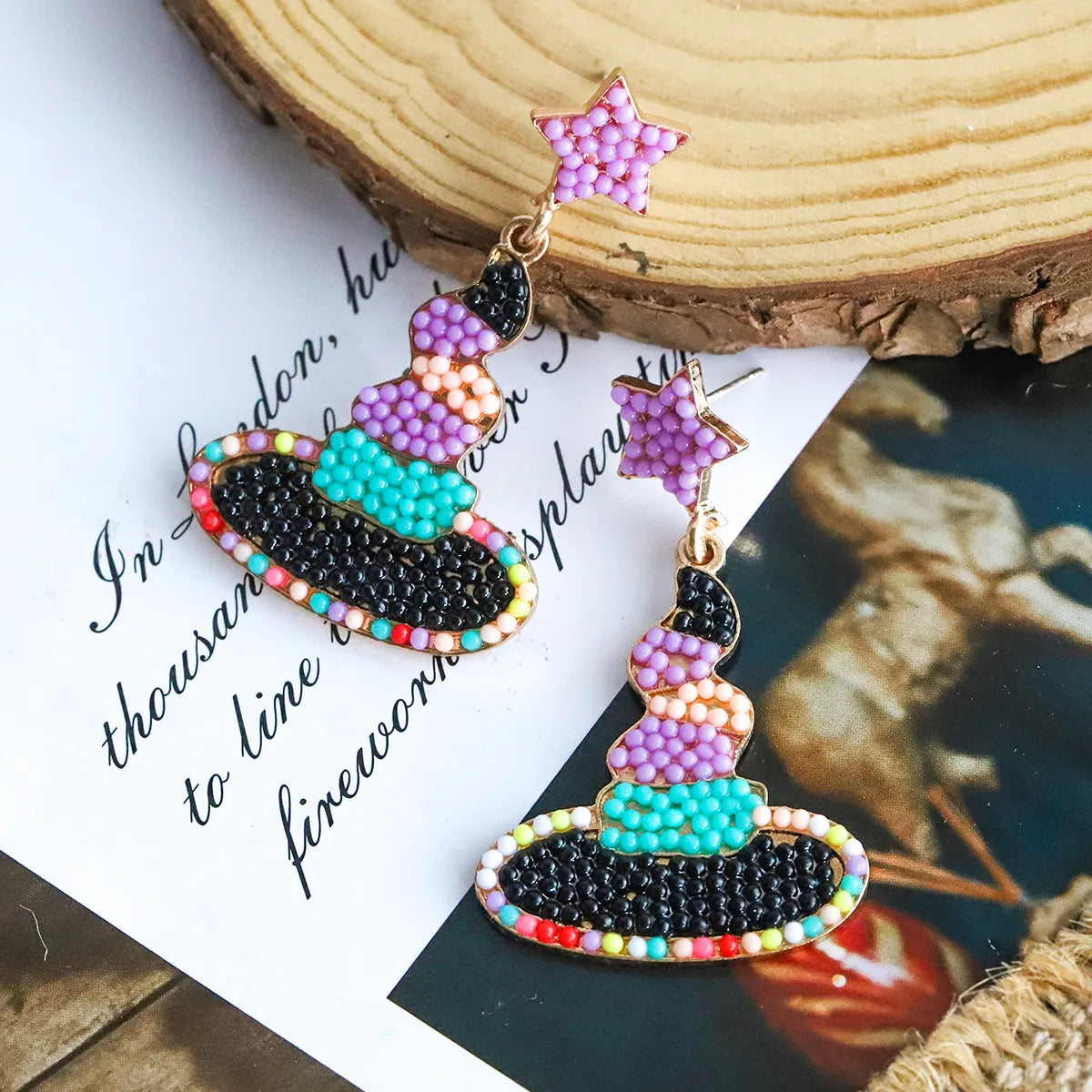 ladies earrings with white pearls -1 Pair Funny Novelty Witch Hat Inlay Alloy Resin Drop Earrings