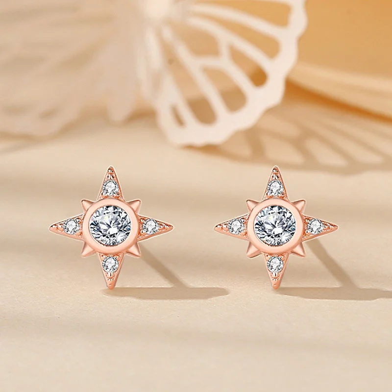 Four-Corner Asterism Stud Earrings Rose Gold