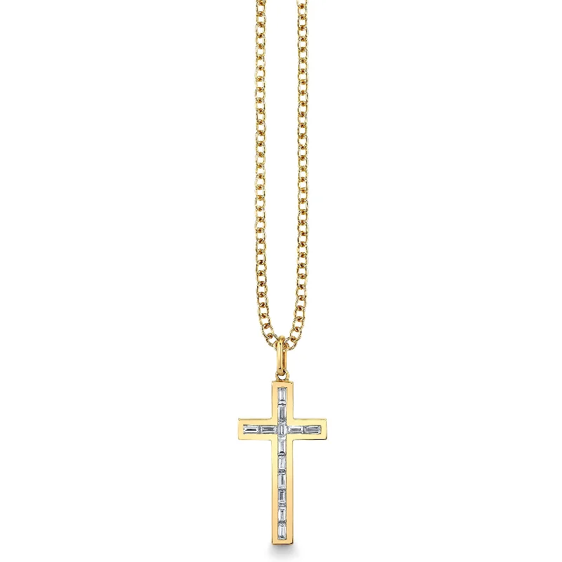 Gold & Diamond Channel Set Baguette Cross Charm