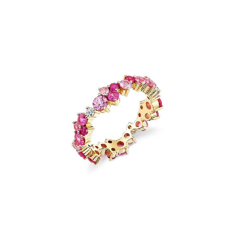 engagement rings unique taste -Gold & Diamond Pink Sapphire Cocktail Eternity Ring