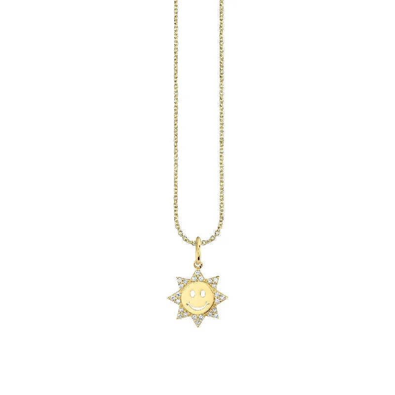 Gold & Diamond Small Happy Face Sun Charm