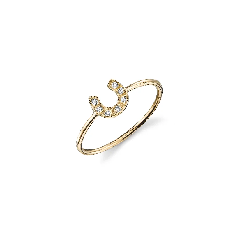 engagement rings with moonstone -Gold & Diamond Horseshoe Ring