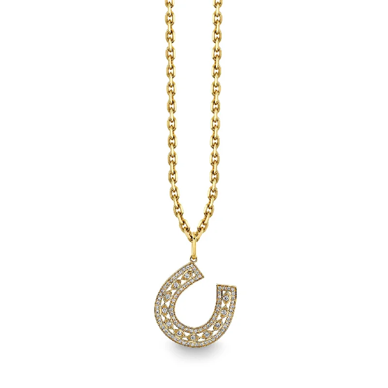 Gold & Diamond Marquise Eye Horseshoe Charm