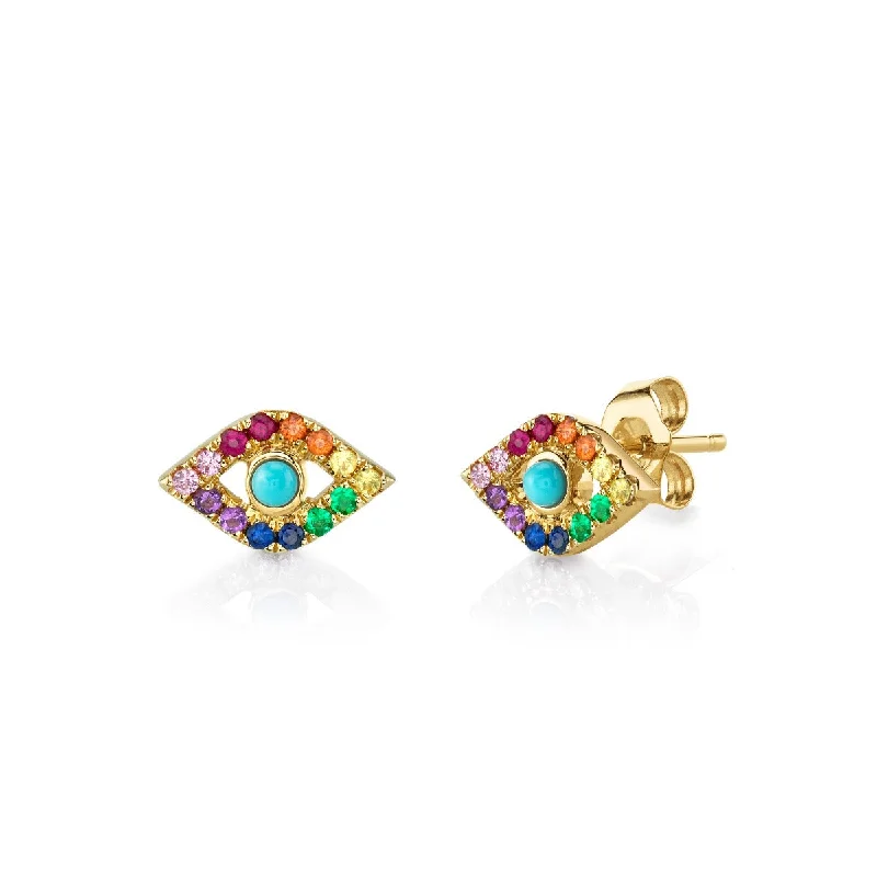 Gold & Diamond Large Bezel Eye Rainbow Stud