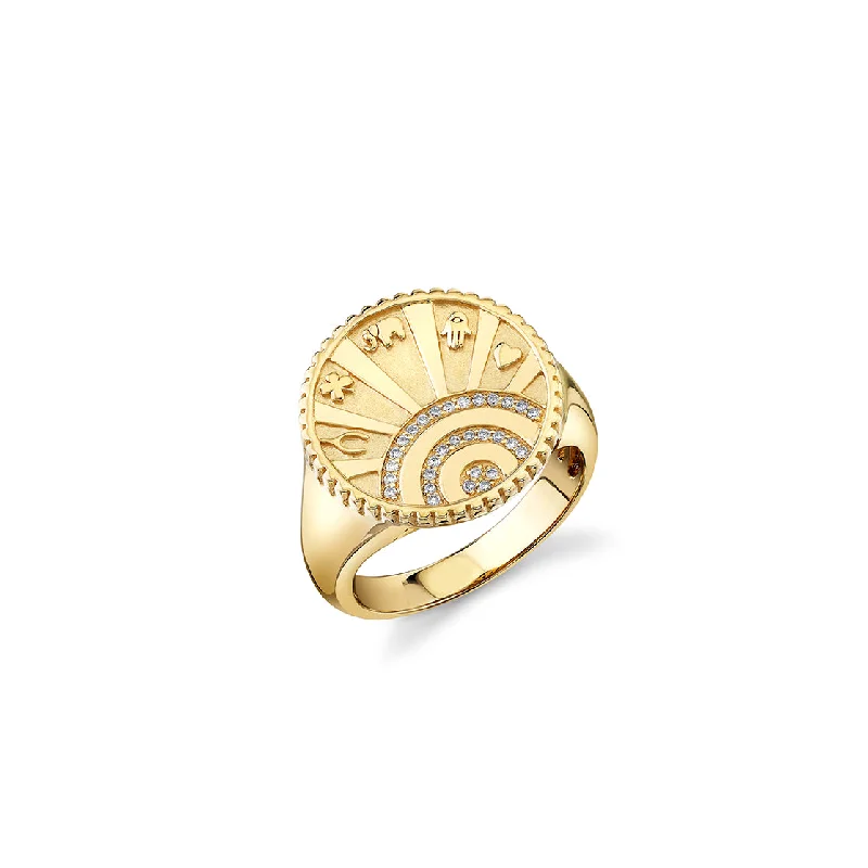 engagement rings for small fingers -Gold & Diamond Small Luck Coin Signet Ring