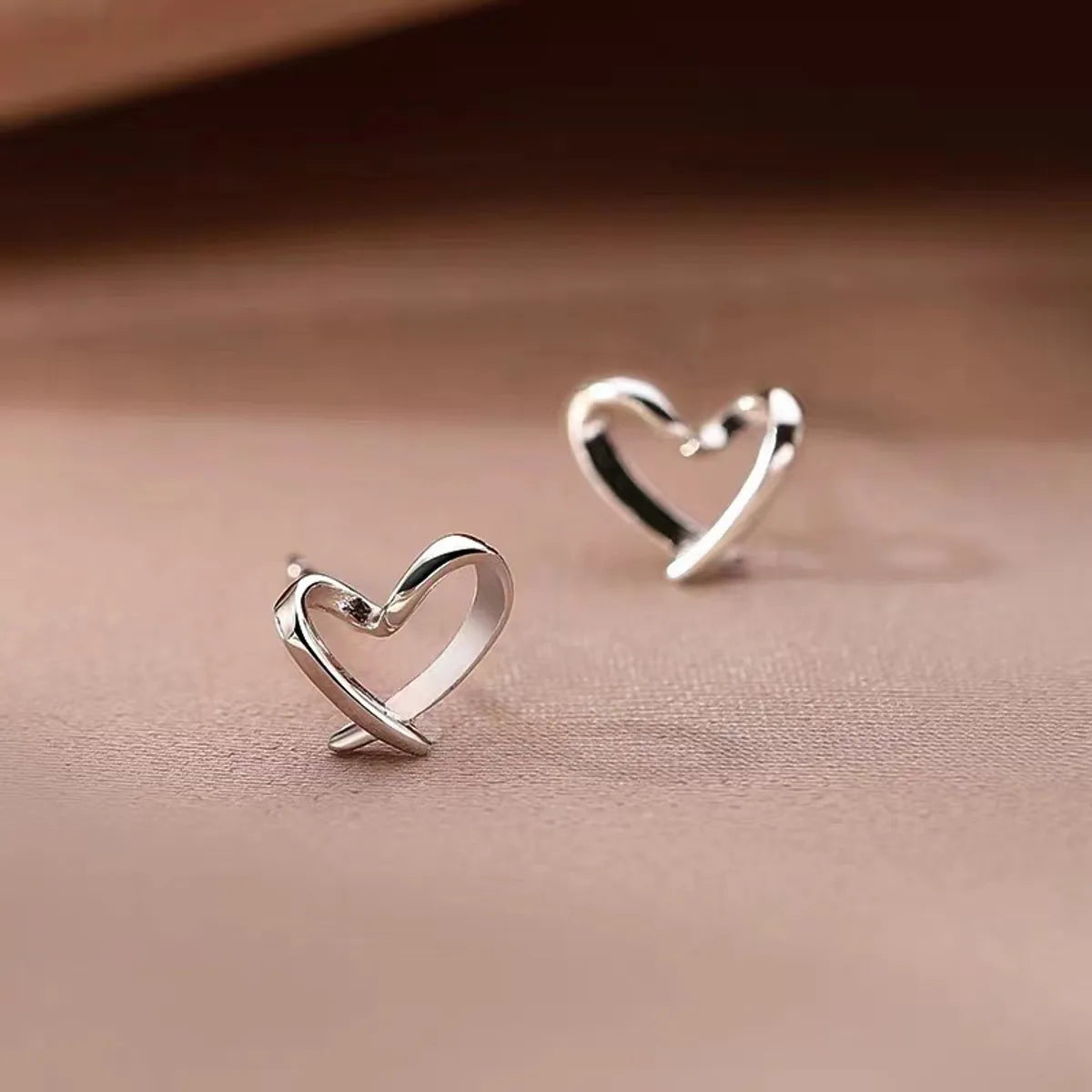 ladies earrings with diamond studs -1 Pair Sterling Silver Heart Shape Ear Studs