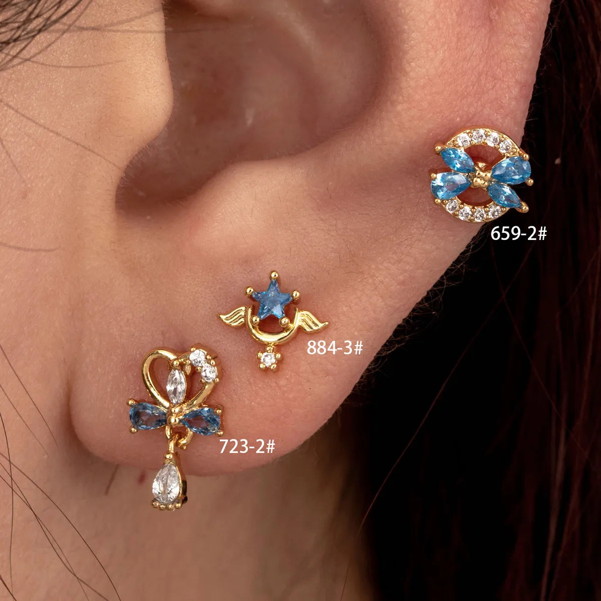 ladies earrings custom crafted -1 Piece IG Style Simple Style Star Heart Shape Bow Knot Inlay Copper Zircon Ear Studs Cartilage Earrings