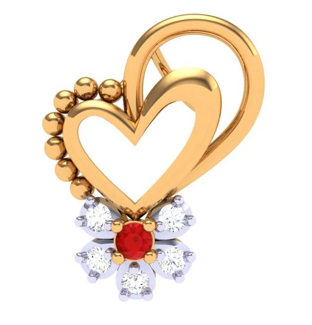 necklaces with evil eye -18k Diamond & Red -stone Studded Heart Gold Pendant