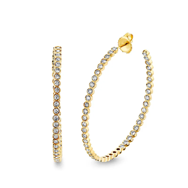 Gold & Diamond Bezel Large Hoops