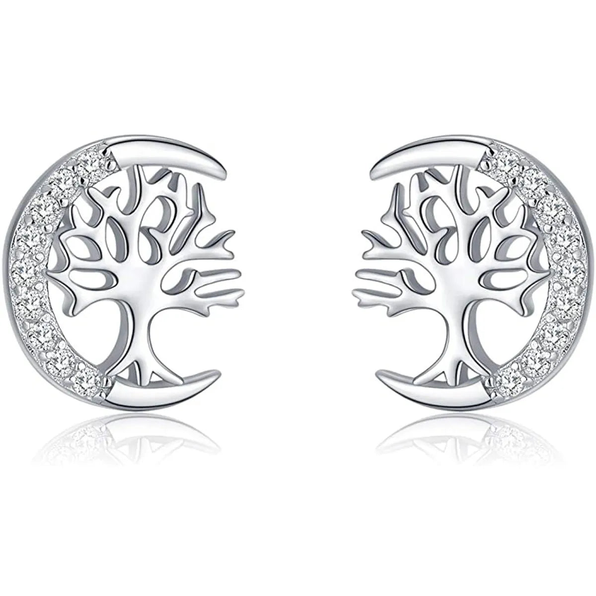 ladies earrings silver drop style -1 Pair Elegant Simple Style Life Tree Plating Sterling Silver Ear Studs