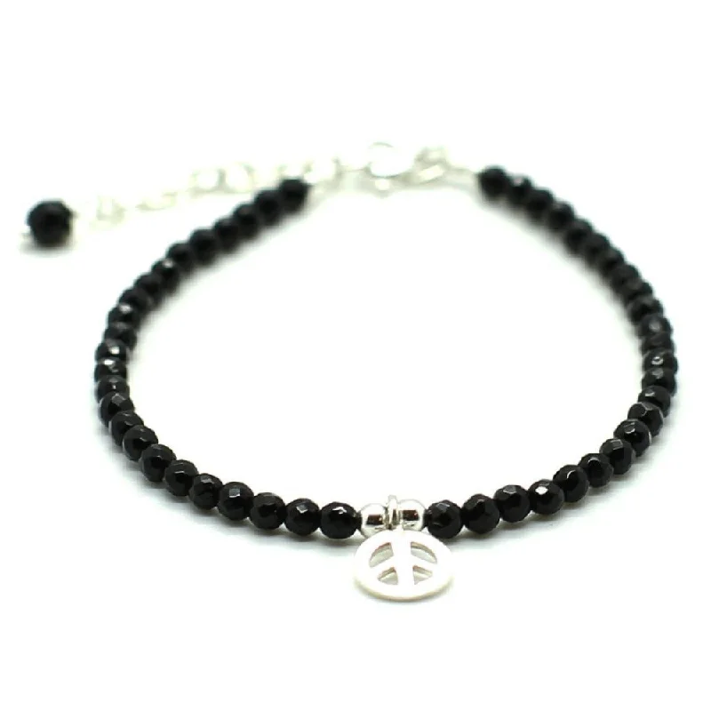 bracelets romantic delicate style -Peace Charm with Black Agate Stones Bracelet