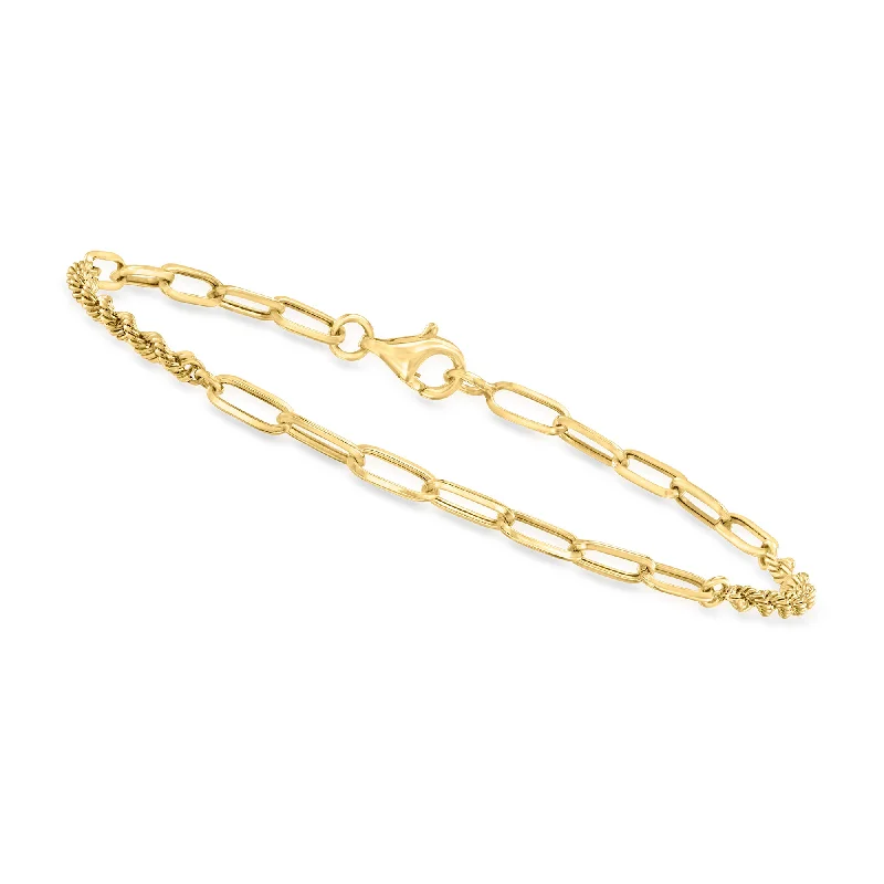 bracelets with sapphire blue -Canaria 3mm 10kt Yellow Gold Alternating Paper Clip Link and Rope Chain Bracelet