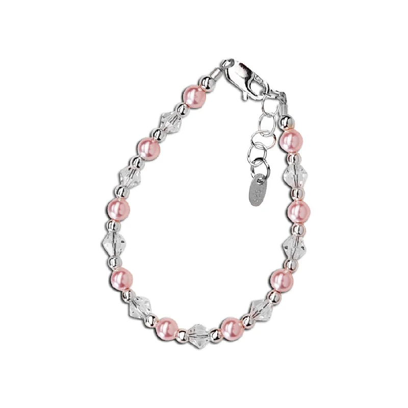 bracelets for fashion lovers -Sterling Silver Pink Simulated Pearl Bracelet for New Infant Baby and Little Girls